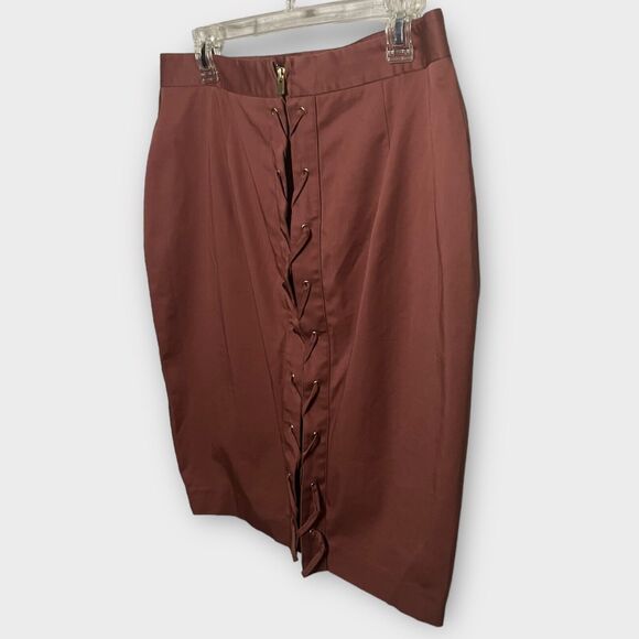 Body By Victoria's Secret Y2k Rosy Brown Zip Back Lace-Up Pencil Skirt Size 14 - Picture 5 of 13